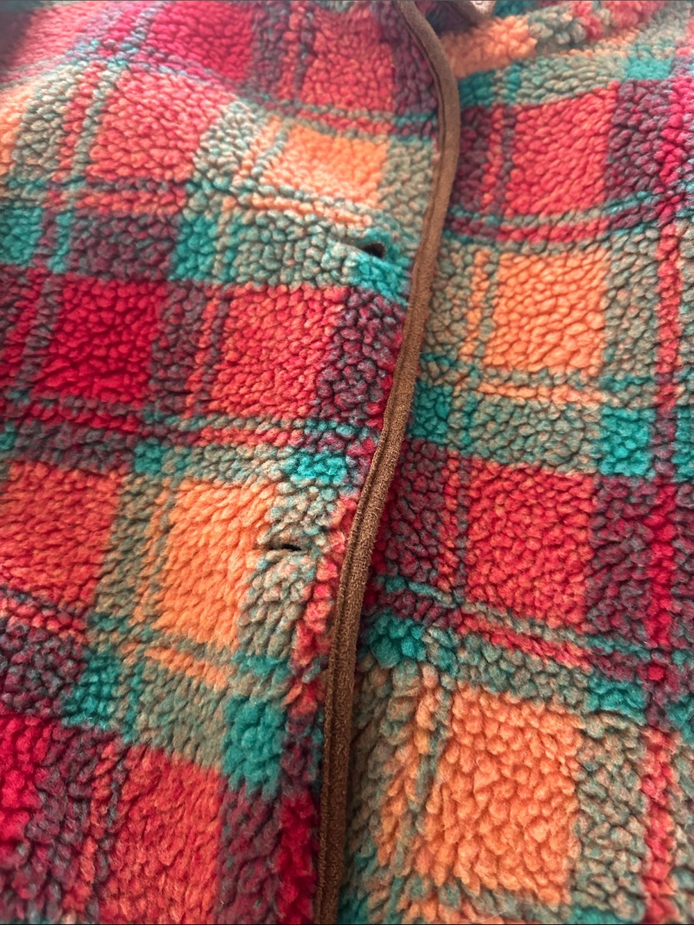 Cider Plaid Teddy Jacket in Red, Orange & Green - Picture 7 of 7